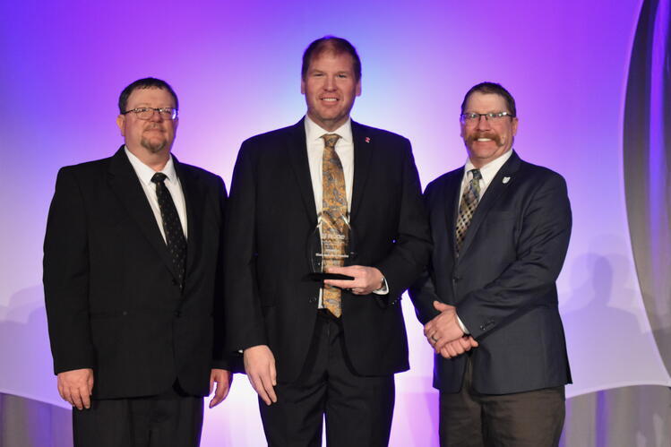 Photo from award ceremony (From left: Jeff Voris, NAAE, Region IV Vice President; Gary Ochs, University of Illinois; Eric Tilleman, NAAE, 2023-2024 President)